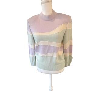 St. John Collection Vintage Pastel Colorblock Turtleneck Sweater, Size P/Small